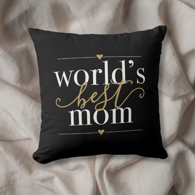 Almofada Os Mundos Elegantes Modernos Melhor Mãe Preta E Do (Modern Elegant Worlds Best Mom Black And Gold Throw Pillow)