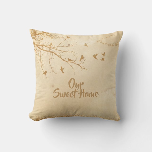 Almofada Os pássaros dirigem a árvore (Frente)