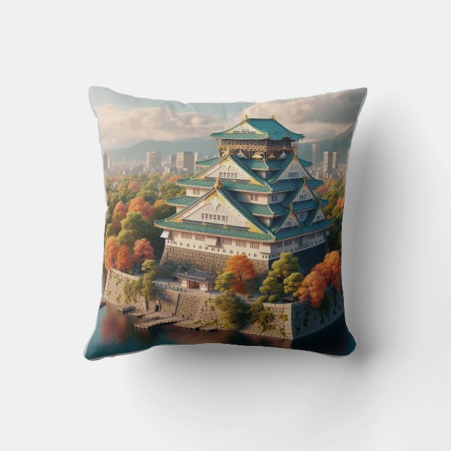 Almofada Osaka Castle Japan Landscape Viagens vintage (Verso)