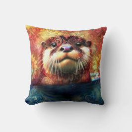 Almofada Otter Abstrato Floral Teal Laranja Vermelho Laranj