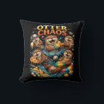 Almofada Otter Chaos<br><div class="desc">A playful illustration of mischievous otters splashing in water while enjoying snacks,  toys,  and summer fun in a burst of joyful chaos.</div>