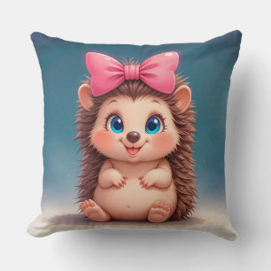 Almofada ouriço de desenho animado fofo com laço rosa