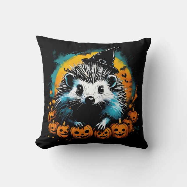Almofada ouriço de Halloween e abóboras fofos (Frente)