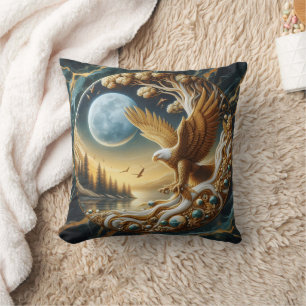 Almofada Ouro Águia Empoleirada Perto Do Riverbank Tranquil