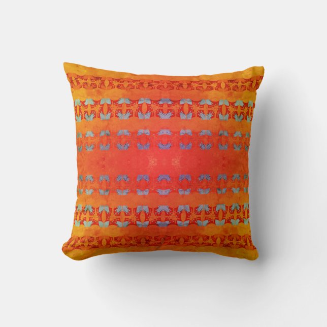 Almofada Ouro Azul Borgonha em Mosaico Multi-Camada Laranja (Frente)