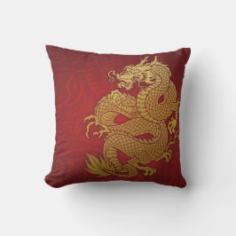 Almofada Ouro chinês e vermelho do dragão