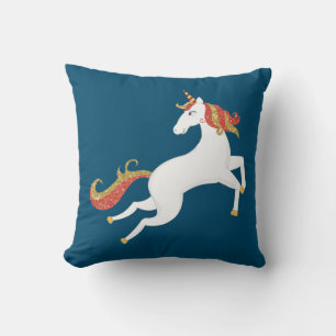 Almofada Ouro de Cavalo da Unicórnio Personalizado - Azul b