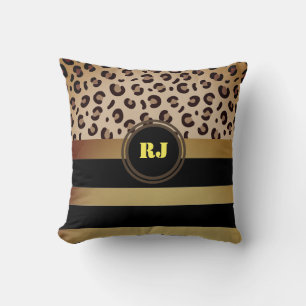 Almofada Ouro de impressão preto moderno Leopardo Monogram