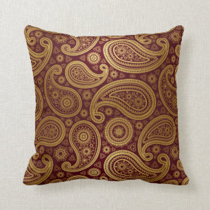 Almofada Ouro de luxe de Paisley   Borgonha