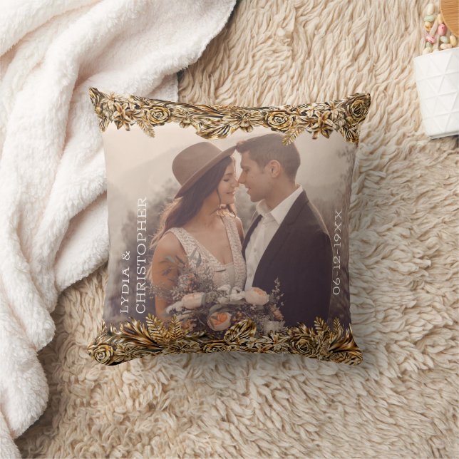 Almofada Ouro de luxo Flores Elegantes Clássicas em Chic Bl (Cobertor)