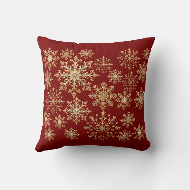 Almofada Ouro de Natal e Floco de Neve Vermelho  (Verso)