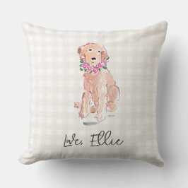 Almofada Ouro Doodle Art Dog Flowers Love NAME Gingham