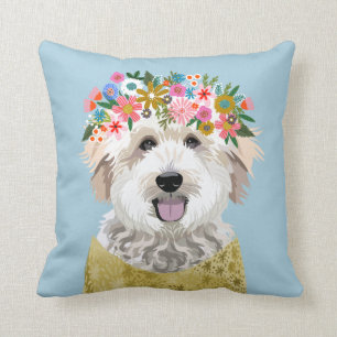Almofada Ouro Doodle Flower Crown Dog - Ilustração