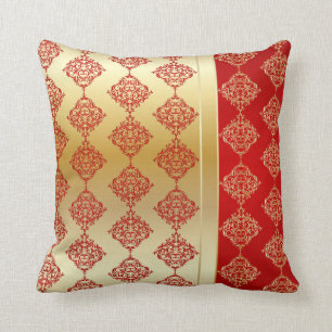 Almofada Ouro elegante e design vermelho do damasco