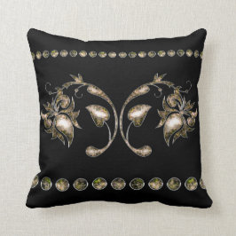 Almofada Ouro Elegante Flores Pretas Travesseiro decorativo