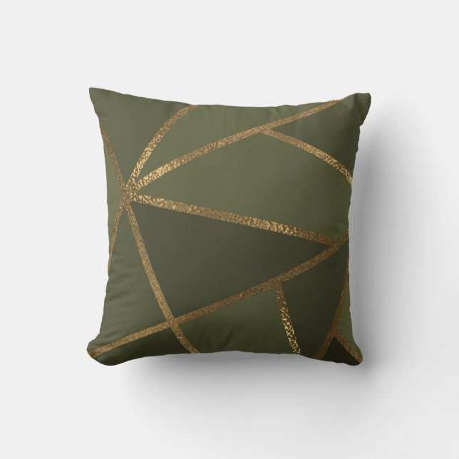 Almofada Ouro em Bronze Verde Oliva Geométrico Glam Chic (Frente)