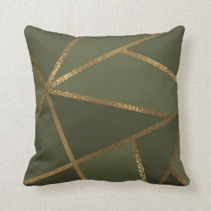Almofada Ouro em Bronze Verde Oliva Geométrico Glam Chic