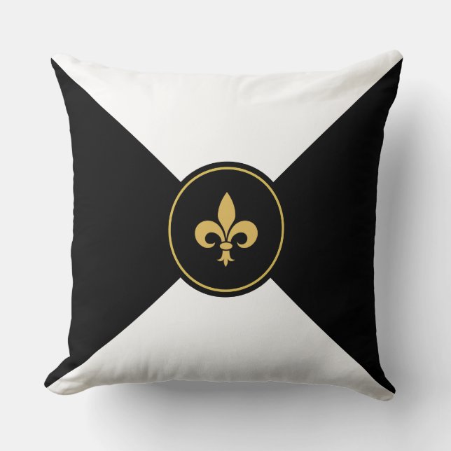 Almofada Ouro Fleur de Lis em Preto e Branco (Frente)
