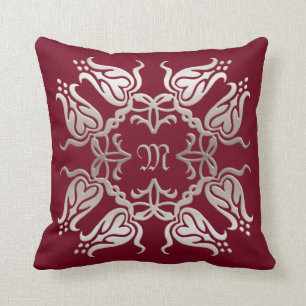 Almofada ouro floral element.monogram. do damasco