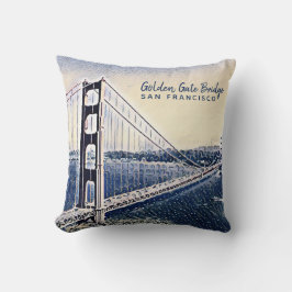 Almofada Ouro Gate Bridge San Francisco Watercolor Art