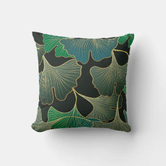 Almofada Ouro luxuoso Ginkgo, arte vintage.