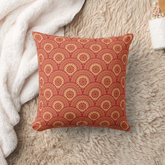 Almofada Ouro mandala ondas em fundo vermelho (Cobertor)