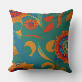 Almofada Ouro marroquino vermelhos cor de laranja azul folh