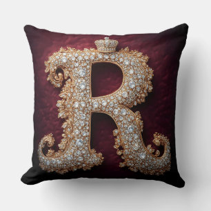 Almofada Ouro Ornamentado 'R' Adornado com Diamantes