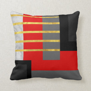 Almofada Ouro preto cinzento vermelho bloco listrado