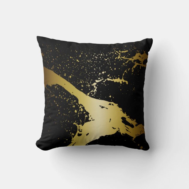 Almofada Ouro preto do Splatter | da pintura do respingo do (Frente)