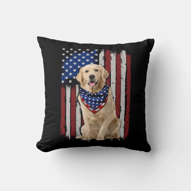 Almofada Ouro Retriever American Flag Bandana 4 De Julho (Frente)