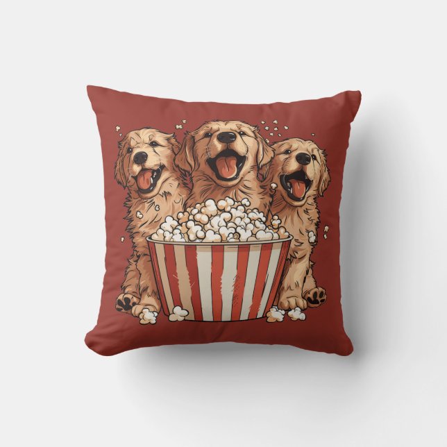 Almofada Ouro Retriever Cães Filme Popcorn Balde (Frente)
