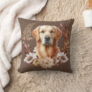 Almofada Ouro Retriever Dog Autumn Wreath Travesseiro decor