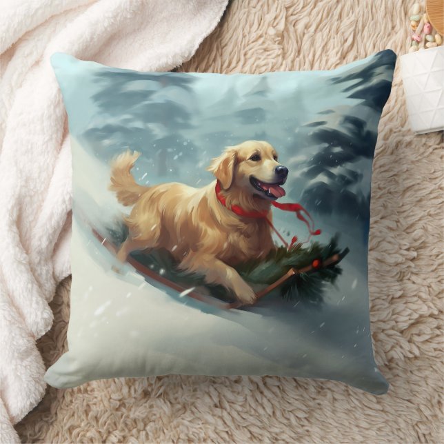 Almofada Ouro Retriever Natal Inverno (Cobertor)