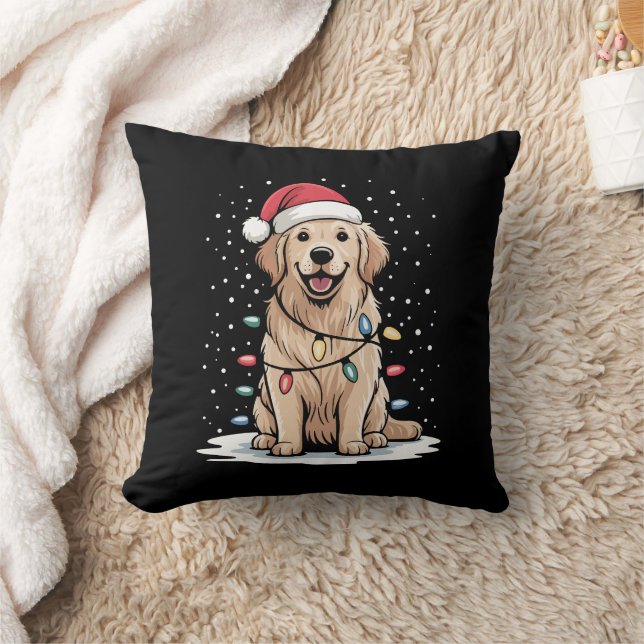 Almofada Ouro Retriever Papais noeis de Natal Luzes de Árvo (Cobertor)
