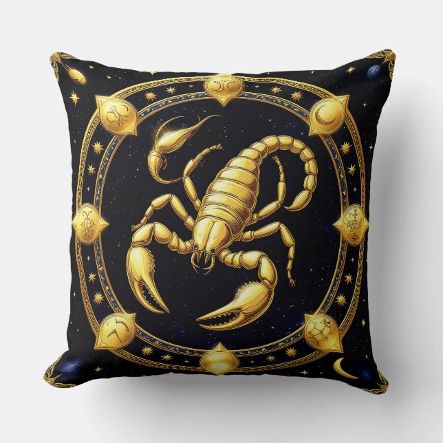 Almofada Ouro Scorpion Zodiac Design com Ornamenes (Frente)