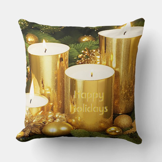 Almofada Ouro Vela Travesseiro decorativo de Natal (Frente)