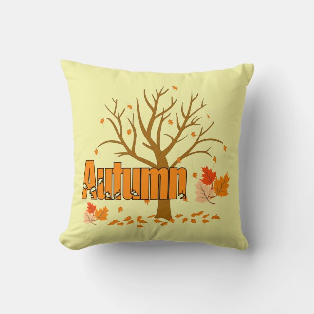 Almofada Outono Com Árvore E Travesseiro decorativo De Folh (Frente)