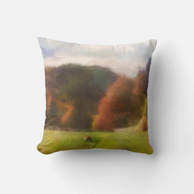 Almofada Outono Com Raposa De Montanha E Aquarela De Haysta (Frente)