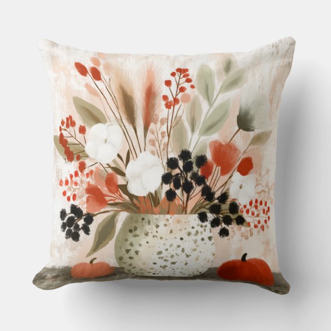 Almofada Outono Ramalhete e Vaso com Manchas de Ferrugem (Frente)
