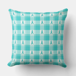 Almofada Ovarian Cancer Awareness Plaid Teal Ribbon