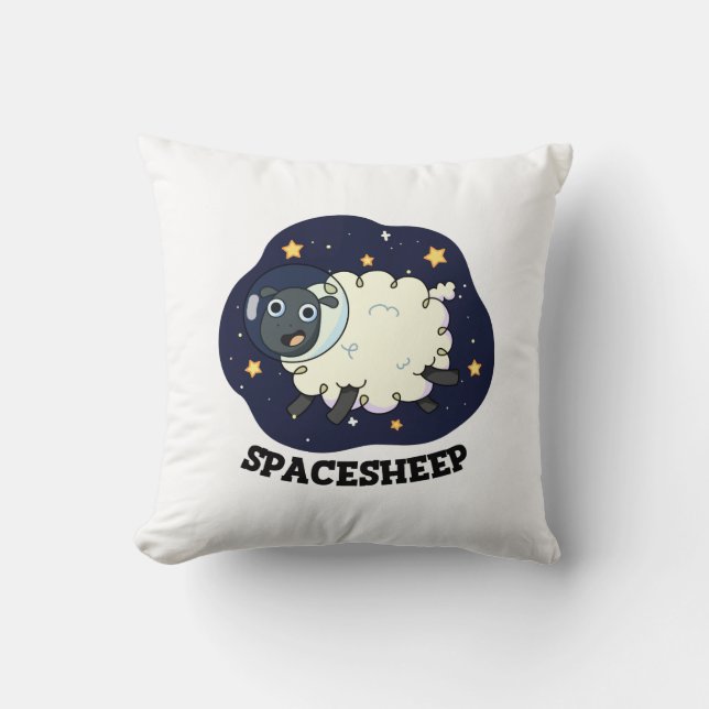 Almofada Ovelha Espacial Astronauta Engraçado Trocadilho (Frente)