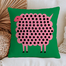 Almofada Ovelha Rosa com Bolinhas em Verde Arte Animal Ingê