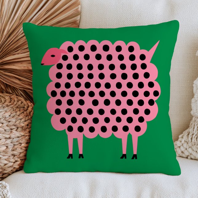 Almofada Ovelha Rosa com Bolinhas em Verde Arte Animal Ingê (Criador carregado)