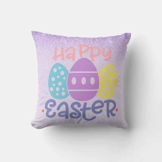 Almofada Ovos Felizes de Páscoa Roxa Primavera (Frente)