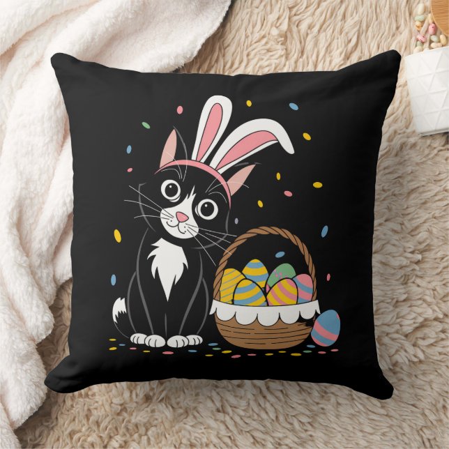 Almofada Ovos Orelhas de Coelho Tuxedo Gato Preto Páscoa (Cobertor)