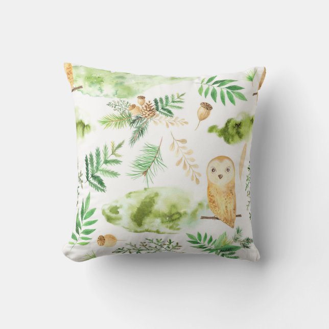 Almofada Owl Greenery Watercolor (Frente)