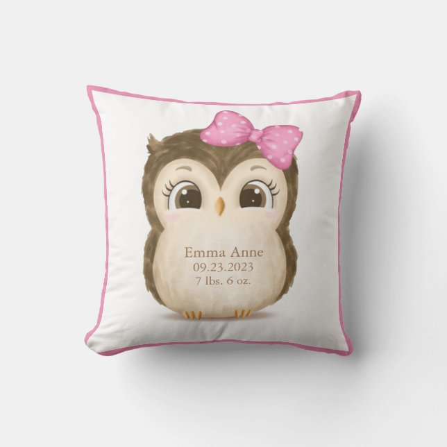 Almofada Owl Nursery Stats Girly Keepsasasakcolor (Frente)