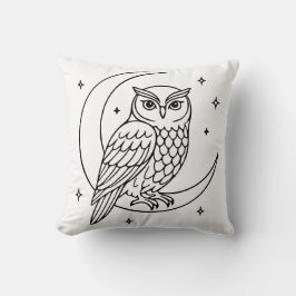 Almofada Owl on Crescent Moon with Stars Line Art