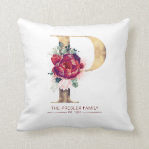 Almofada P Monograma Dourado metálico Vermelho Borgonha Fl